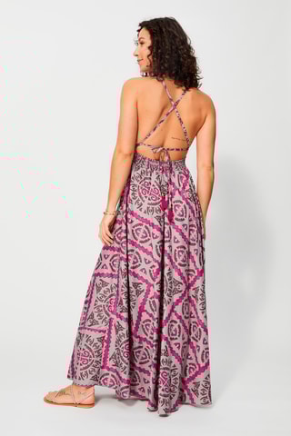 Robe longue - Gris clair et fuchsia