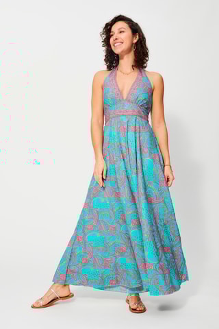 Robe longue - Turquoise et rose