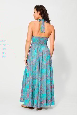 Robe longue - Turquoise et rose