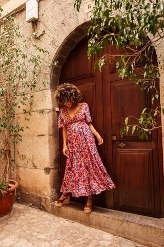 Robe longue - Rose et turquoise