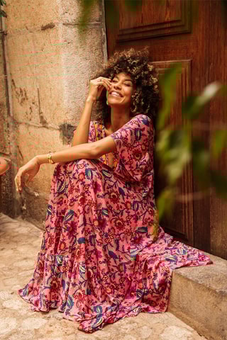 Robe longue - Rose et turquoise