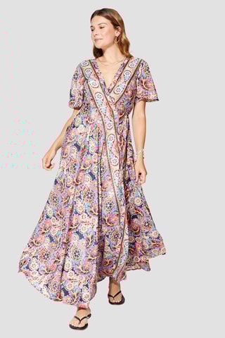 Robe longue - Bleu et rouge