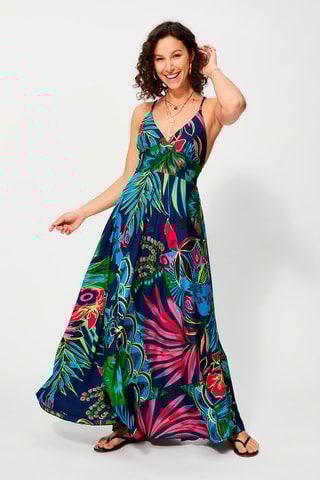 Robe longue - Bleu marine et fuchsia