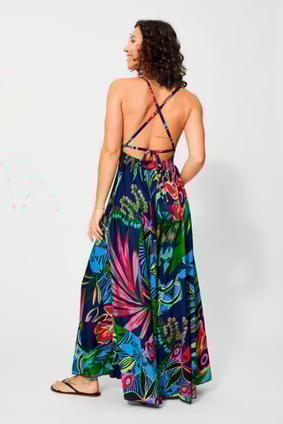 Robe longue - Bleu marine et fuchsia