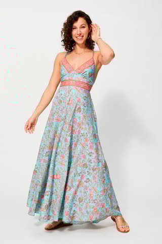 Robe longue - Turquoise et rose