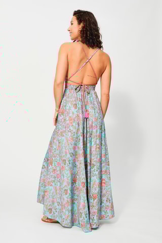 Robe longue - Turquoise et rose