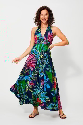 Robe longue - Bleu marine et fuchsia 