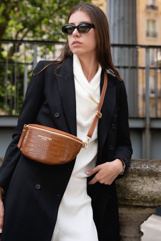 Sac banane en cuir Kimi Croco - Camel