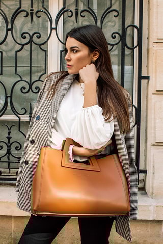 Sac à main en cuir et pochette Jane - Camel