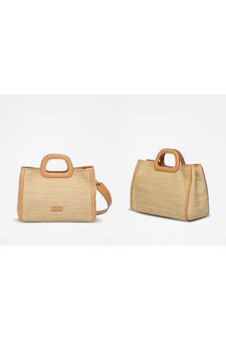 Sac à main en cuir et paille Palmer - Beige et marron