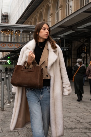 Sac à main et pochette en nubuck Jane  - Camel