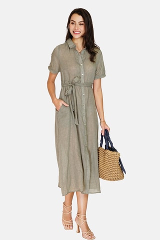Robe trapèze en lin 
Vert