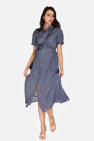 Robe trapèze en lin 
Bleu