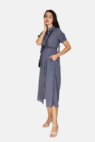 Robe trapèze en lin 
Bleu