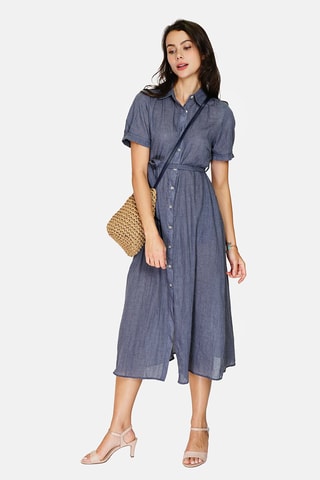 Robe trapèze en lin 
Bleu