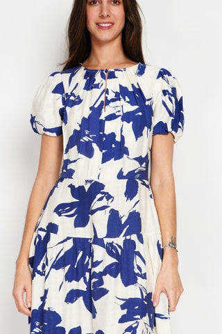 Robe longue en lin - Bleu marine et blanc
