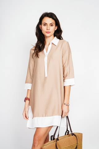 Robe chemise en lin - Camel
