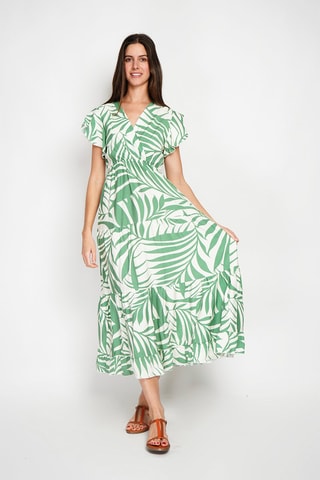 Robe midi en lin - Blanc et vert
