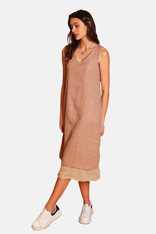 Robe midi en lin 
Marron