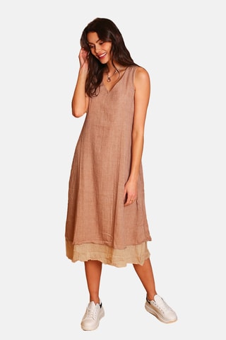 Robe midi en lin 
Marron