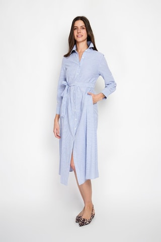 Robe chemise en lin - Ciel et blanc