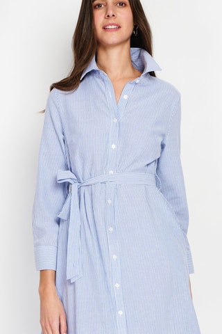 Robe chemise en lin - Ciel et blanc
