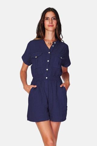 Combishort en lin Bleu marine