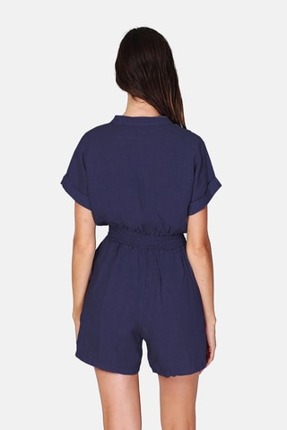 Combishort en lin Bleu marine