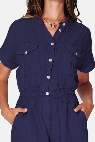 Combishort en lin Bleu marine