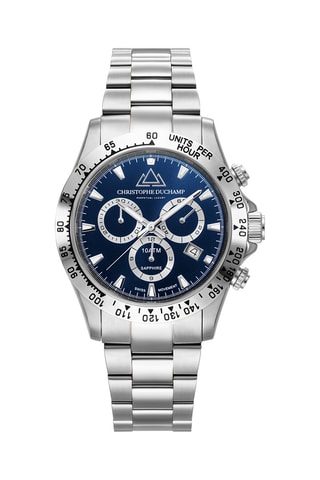 Montre à quartz en acier Grand Mont - Chronographe - Argenté et bleu foncé