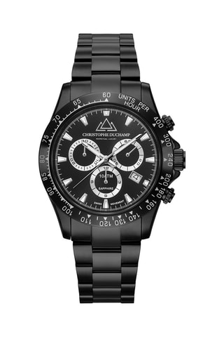 Montre à quartz en acier Grand Mont – Tachymètre et chronographe - Noir