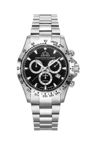 Montre à quartz en acier Grand Mont – Tachymètre et chronographe - Argenté et noir