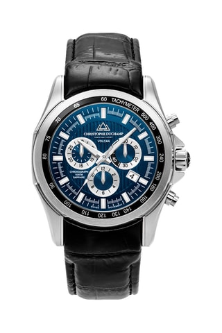 Montre à quartz en cuir Volcan - Tachymètre et chronographe - Noir et argenté