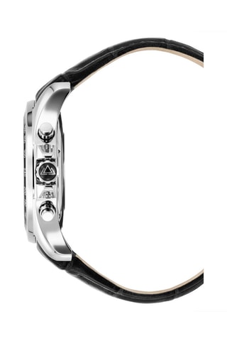 Montre à quartz en cuir Volcan - Tachymètre et chronographe - Noir et argenté
