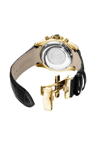 Montre à quartz en cuir Volcan - Tachymètre et chronographe - Noir et doré