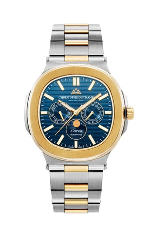 Montre à quartz en acier L'Envie - Compteur phases de lune - Argenté et doré