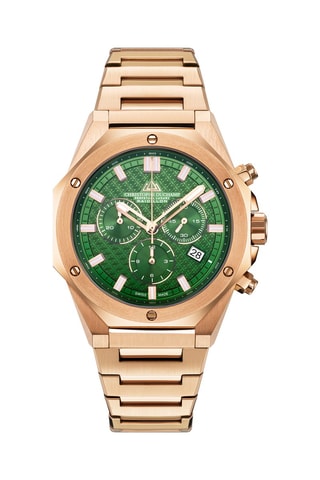 Montre à quartz en acier - Vert et doré rose