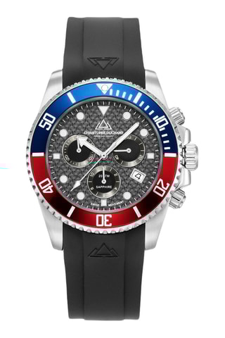 Montre à quartz en caoutchouc Marine Chrono - Chronographe et tachymètre - Noir