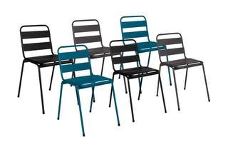 6 chaises de jardin empilables - Noir et bleu