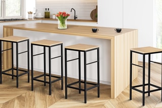 4 tabourets de bar Memphis - 
Noir et imitation bois