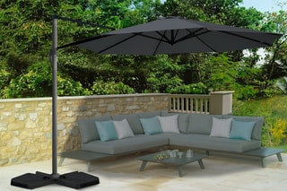 Parasol rond 360° déporté avec housse et pied - 3 m