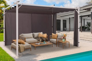 Rideau et tringle pour pergola - Gris - 390 x 215 cm