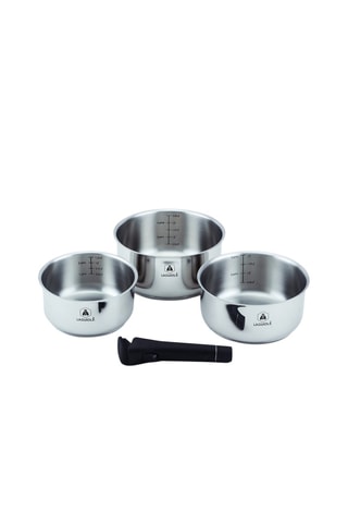 3 casseroles et poignée amovible en acier inoxydable - 16/18/20 cm - 1,25/2/2,5 l