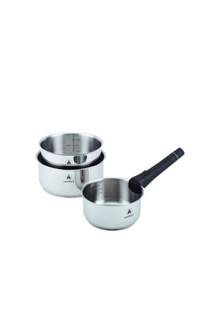 3 casseroles et poignée amovible en acier inoxydable - 16/18/20 cm - 1,25/2/2,5 l
