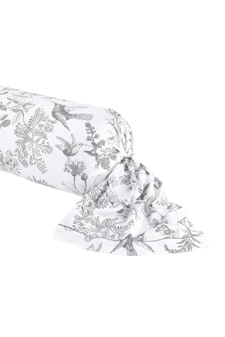 Taie de traversin en satin de coton 80 fils/cm² Jardin du colibri - Gris foncé et blanc