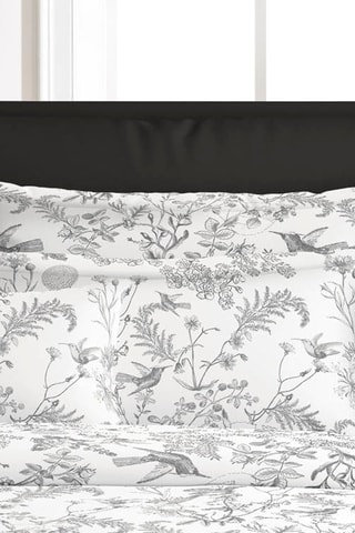 2 taies d'oreiller en satin de coton 200 fils/cm² Jardin du colibri - Noir et gris