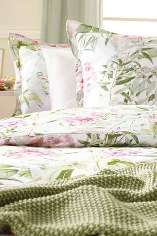 Parure de couette en satin de coton 80 fils/cm² Jardin des roses - Vert et  blanc