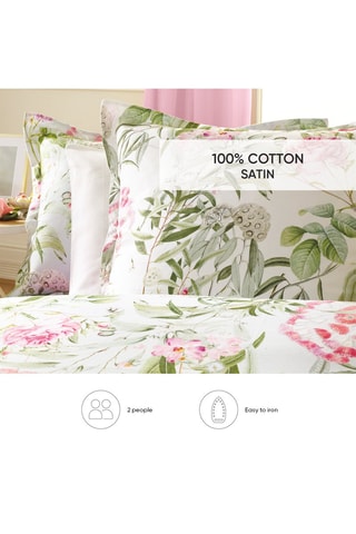 Parure de couette en satin de coton 80 fils/cm² Jardin des roses - Vert et  blanc