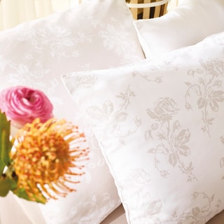 Parure de couette en satin de coton 200 fils/cm² Roses - Taupe et blanc
