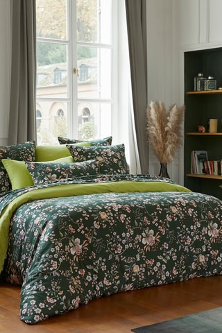 Drap plat en satin de coton 80 fils/cm² Jardin Secret - Vert